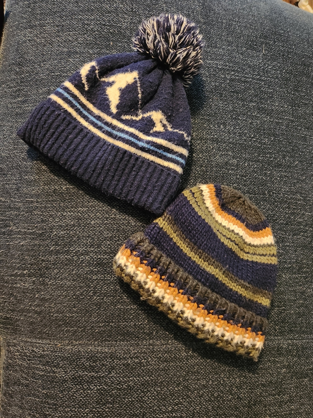 Kids Navy & Multicolor Knit Pom Pom Beanie Set